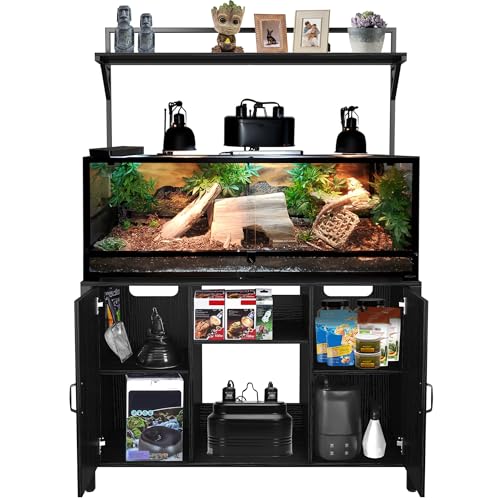 GDLF Reptile Tank Stand Terrarium Stand with Cabinet for Accessories Storage 48" X 24" Tabletop Fits up to 120 Gallon Bearded Dragon, Reptile Terrarium,Turtle Tank - color: Black, size: 48" x 24"