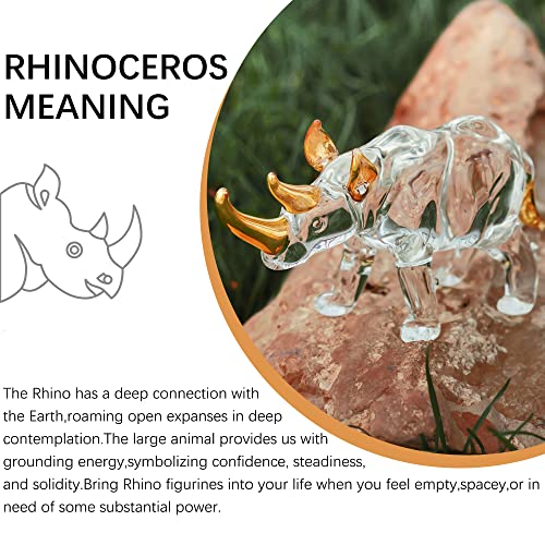 YU FENG 6'' Blown Glass Rhinoceros Animal Figurines Collectibles Crystal Art Rhino Wildlife Paperweight (Clear and Golden) - style: Rhino