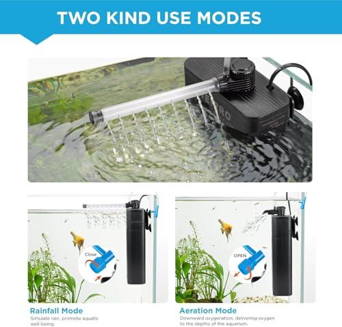 Internal Fish Tank Filter with 9W UV Light, Multi Filter Materials, Adjustable Water Flow Submersible 850L/H Aquarium Filter Pump for 40~60 Gal Freshwater or 25~40 Gal Saltwater, TU-900(225GPH) - size: TU-900