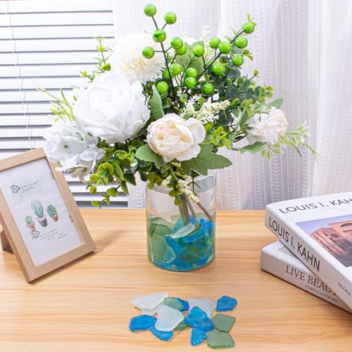 Keedolla Tumbled Sea Glass for Crafts - 10 OZ Flat Frosted Seaglass Pieces Crushed for DIY Art Crafts, Vase Filler, Beach Weddings, Aquarium and Home Decor - Blue, White, Green - color: Caribbean Blue, White, Green, size: 10 OZ / 0.63 LB