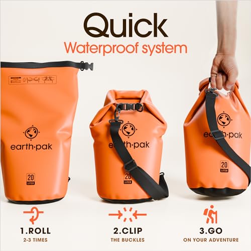 Earth Pak Waterproof Dry Bag - Roll Top Waterproof Backpack Sack Keeps Gear Dry for Kayak with Waterproof Phone Case - color: Orange, size: 5L