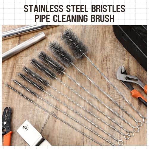 Baderke 16 Inch Long Pipe Cleaning Brush Stainless Steel Bristles Pipe Cleaning Brush Bore Brush Bristles Wire Brush (8 Pcs)