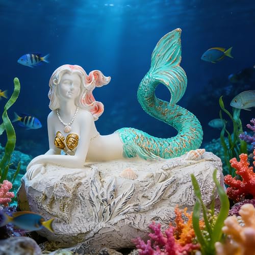 Teaeeno Faux Log Fish Cave, Predator Control and Decorative Shelter for Koi and Fish, Ponds, Aquariums, and Terrariums, Mermaid Statue Decor, Mermaid Decoration Sculpture - color: White