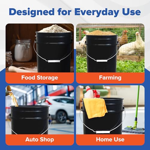 ePackageSupply 5 Gallon Bucket - Food Grade Bucket with Airtight Gamma Seal Screw-On Lid, BPA-Free, Heavy-Duty 90 Mil HDPE Plastic, Bulk Storage, Durable Container, Made in USA, Black/Black, 3 Packs - color: Black/Black, size: 3 Packs