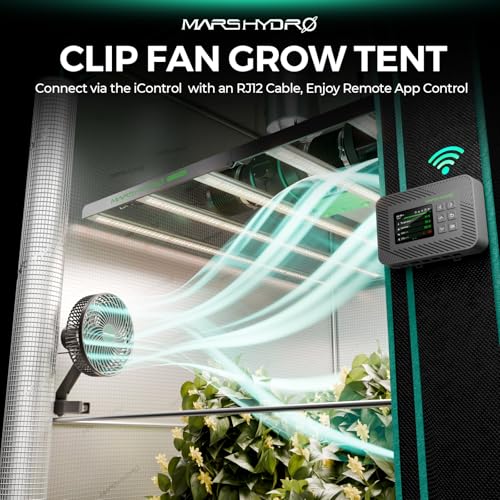 Mars Hydro M6 Grow Tent Fan, 10 Speeds Powerful Oscillating Clip Fan with Low Noise for Hydroponic Plants and Ventilation Circulation with Convenient APP/WiFi Control - size: 1PC