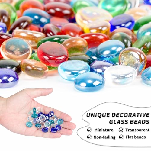1 LB Mix Blue Flat Glass Beads, 160-180PCS Small Glass Marbles, Mini Flat Round Pebbles for Vase Filler and Floral, Fish Tank Rocks Decorative Gemstones for Home and Aquarium Décor - color: Mixed Blue