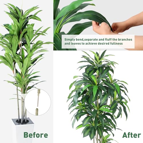 Artificial Dracaena Tree with White Tall Planter, 7ft Tall Potted Artificial Dracaena Silk Plant, Fake Yucca Tree Plant, Home Office Floor Room Decor Plants Indoor Outdoor, Housewarming Gift - color: Dracaena Plant 7ft