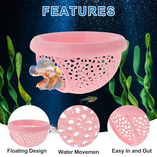 Betta Hideout Cave, Aquarium Floating Betta Hideout, Multi-Functional Betta Fish Hammock, Pink - color: Pink