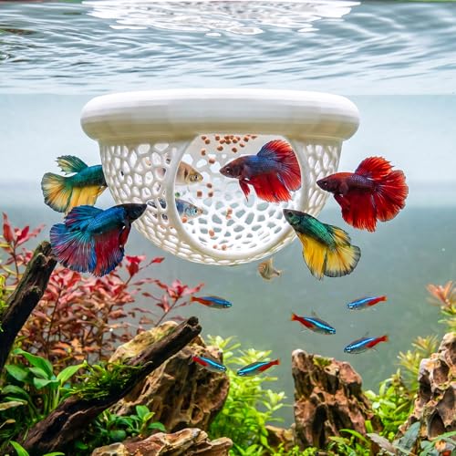 Floating Betta Shrimp Cave, Multi-Functional Aquarium Hammock for Hiding Feeding, Floating Betta Fish Skins with Feeding Ring, Tank Resting Spot for Small Fish Betta Shrimp (White, Large) - color: White, size: Large