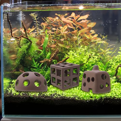 MY MIRONEY 8Pcs Ceramic Shelters Aquarium Ceramic Rock Cave Shelter Shrimp Betta Lizards Hideaway Breeding Cave Cubic Hideout Fish Tank Decor Ornament