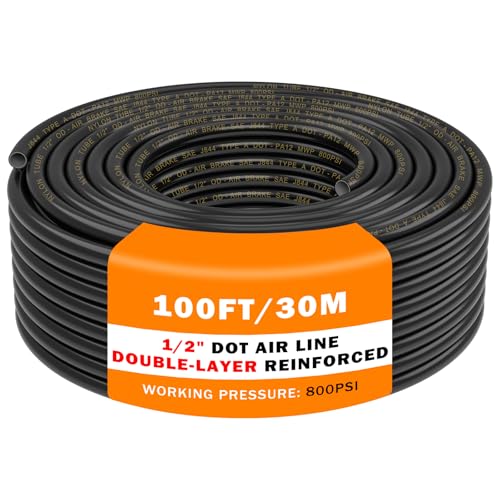 CheeMuii 100 FT 1/2" Double Layer DOT Air Line Premium PA12 Nylon 1/2 Pneumatic Tubing SAE J844 DOT Air Hose 31 Meter 1/2 Inch OD Pneumatic Air Tubing Pipe Hose Line - size: 1/2"OD-100FT-Double Layer