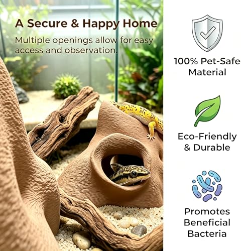 Aquarium & Terrarium Corner Cave Faux Mangrove Root Hideout for Fish, Shrimp, Geckos, Snakes, Natural-Look Reptile Tank Decor in Textured Root Style, Desert Tan, PLA Material, 7.5''x7.5''x4''