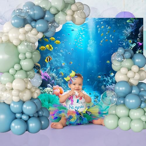 Under The Sea Backdrop 10x8ft Underwater World Ocean Seabed Photo Background Mermaid Backdrop for Girls Birthday Party Tropical Fish Coral Deep Sea Background Undersea Party Banner Decorations