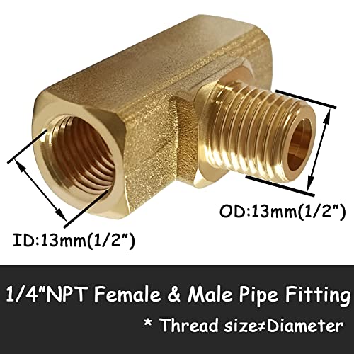 Uenede 2PCS Brass Tee Pipe Fitting 1/4" NPT Female x 1/4" NPT Male x 1/4" NPT Female for Water/Oil/Gas - style: Female x Male x Female