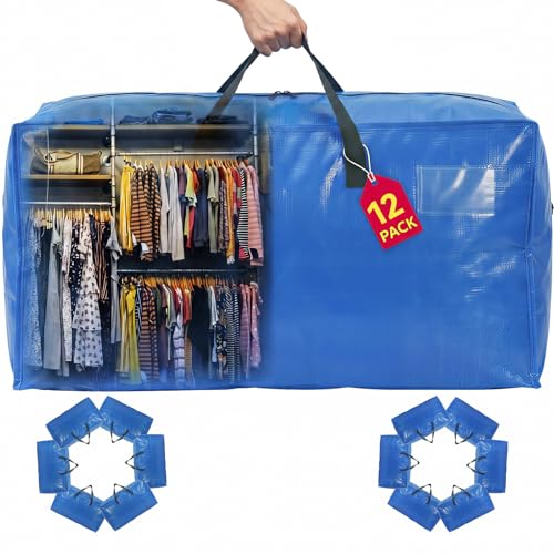 Moving Bags Heavy Duty,Extra Large Moving Bags for Travel/College Packing/Storage/Organization/Seasonal Clothes & Bedding Storage,Moving Supplies Bins,Compatible with Ikea Frakta Cart (SkyBlue,6Pcs) - color: Sky Blue, size: 12 Pack