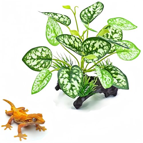 Reptile Artificial Plants, Terrarium Plants Decorations Supplies, Amphibian Habitat Hideout Tank Accessories, Rainforest Ground Plant