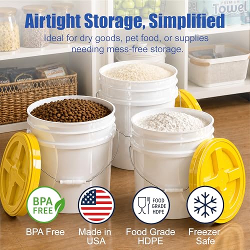 ePackageSupply 3.5 Gallon Bucket with Lid - Food Grade Bucket with Airtight Gamma Seal Screw-On Lid, 90 Mil Heavy Duty HDPE Plastic, BPA Free, for Bulk Food Storage, Made in USA - Yellow, 3 Packs - color: Yellow, size: 3 Packs