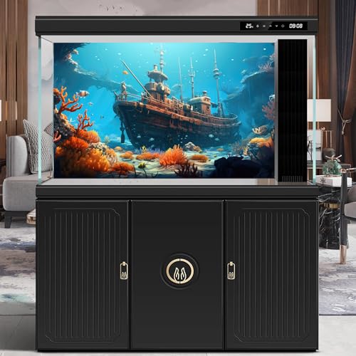 Underwater Scene Aquarium Background Vibrant Coral Reef Marine Life Sunken Pirate Ship Fish Tank Background Stunning Ocean Bed Underwater Rock Submerged Structure Seascape Reptile Backgrounds 24x12in - color: Light Blue_Orange, size: 24(W)x12(H)in