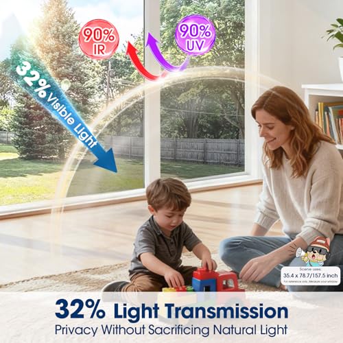 Coavas One Way Privacy Window Film, Sun Blocking Reflective Window Film See Out Not in, Heat Control Window Tint for Home, Anti UV Static Cling for Windows Office Door (Silver, 23.6 Inch X 6.5 Feet) - color: Silver-silver, size: 23.6 x 78.7 Inch