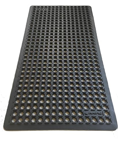Rhino Mats, K-Series Comfort Tract Anti-Fatigue Drain-Thru Beveled Floor Mat, Drainage Non-Slip Grease-Resistance for Kitchen, Restaurant, Pool, Gym, Bar or Patio (Black, 2' x 4' x 0.5") - size: 2' x 4' x 0.5" Black