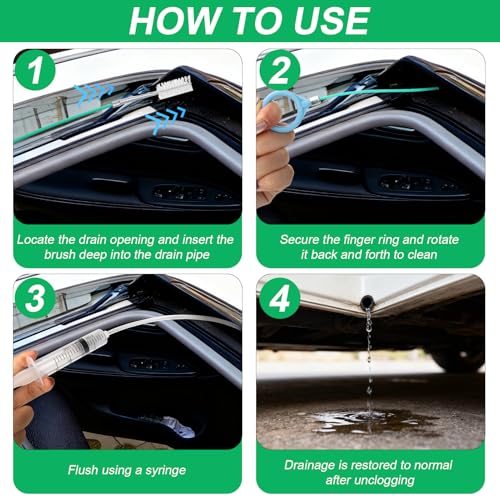 XANGNIER Upgraded Auto Sunroof Drain Cleaning Tool,118in Extra Long Flexible Car Sun Roof Drain Cleaner Unclogger Tool with Tube Cleaner Brush Syringe Hose Cleaning Kit for Windshield Wiper Hole - color: Multicolor1