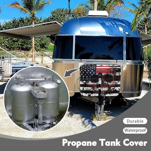 American Flag Skull Travel Trailer Cover Heavy Duty RV Camper Propane Tank Cover Fits 20LB Dual Propane Tanks Easy to Install - color: American Flag Skull, size: Small-Double 20LB