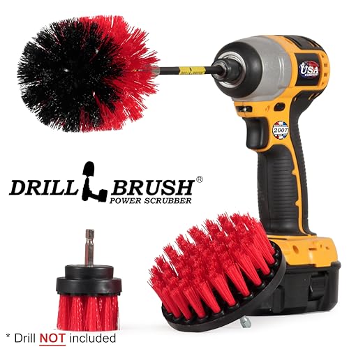 Stiff Bristle Power Scrubber Kit with Extension - Pressure Washer Surface Cleaner Alternative - Ideal for Cleaning Outdoor Garden, Fire Pit, Patio, Graveyard Tombstone, Bird Bath, Siding, and Deck - color: Red