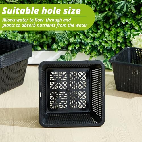 8 Pcs Aquatic Plant Baskets for Hydroponics Water Garden Plant Pots Black Plastic Mesh Basket 9 x 9 x 5.2 Inch Square Pond Containers for Island Live Aquarium Botany Flowers