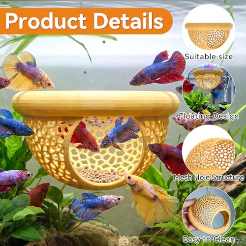 Floating Betta Shrimp Cave, Multi-Functional Aquarium Hammock for Hiding Feeding, Floating Betta Fish Skins with Feeding Ring, Tank Resting Spot for Small Fish Betta Shrimp (Wood, Large) - color: Wood, size: Large