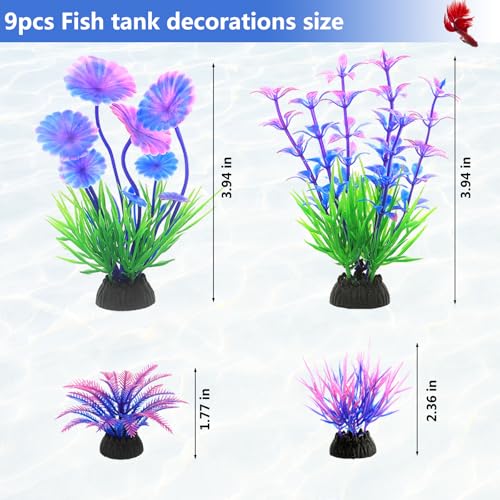 9Pcs Tank Accessories for Beta Fish,Small Fish Tank Decorations, Beta Fish Tank Starter Kit