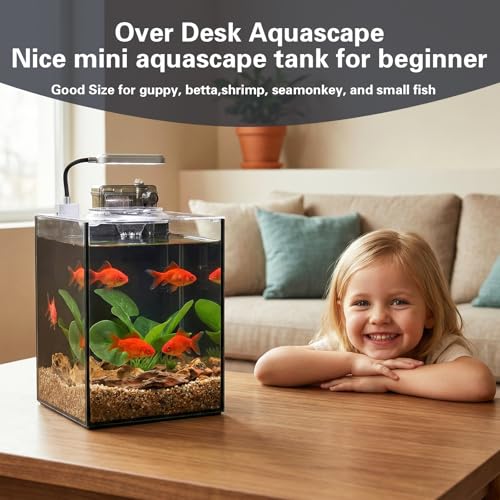 2.2 Gallon Small Aquarium Set Glass Fish Tank,Desktop Small Aquarium Kit for Beginners and Children to Keep Betta Fish, Goldfish, Shrimp, and Aquatic Plants (Black, 2.2 Gallon (Complete Kit)) - size: 2.2 Gallon (Complete Kit)