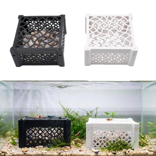 2 PCS Shrimp Dome Hide with Filter Balls, Fish Tank Porous Cave Shelter Hideout Ornament, Aquarium Filter Media, Detachable Plastic Shrimp Hideout for Breeding & Rest Tunnel (Black, White)