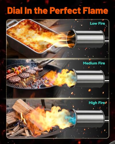 Powerful Propane Torch Gun, Flame Thrower Gun, Blow Torch Gun with Safety Lock, One-Touch Max Flame up to 3272°F/1800°C, Adjustable Fire Starter for Grill, Charcoal, Fire Pit, Fireplace, BBQ, Camping