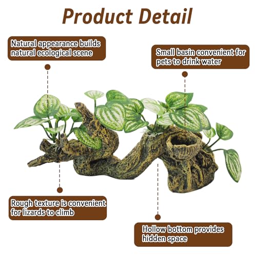PINVNBY Resin Branch for Reptile Tank,Crested Gecko Climbing Branches with Hideout Cave Bearded Dragon Tank Accessories Lizard Terrarium Habitat Plant Decorations for Snake Gecko Spider Frog(Bronze) - color: 【bronze】