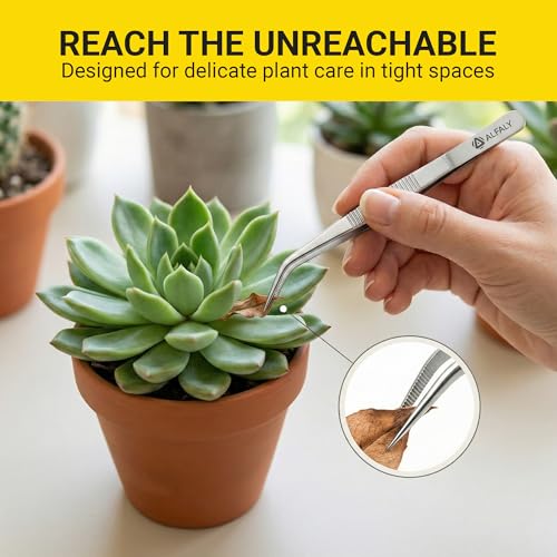 4pcs Garden Tweezers Set - 6.3" Long Plant Tweezers for Succulent, Bonsai & Cactus Gardening - Stainless Steel Multi Purpose Seed Tweezer Tools For Kitchen, Crafts, Aquarium, Reptile