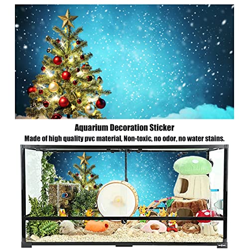 Christmas Aquarium Background Poster, Fish Tank Decorations Pictures 3D Effect PVC Adhesive Poster Christmas Tree Decor Paper Cling Decals Sticker,61x30cm - size: 61x30cm