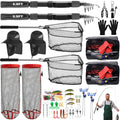 Father's Day Telescopic Fishing Rod Kit, 6.89ft/5.91ft 2 Pcs Collapsible Rod for Him with Landing Net, Tackle Bag, Gloves, Lures, Pliers, Gift for Dad for Saltwater Freshwater Fishing - size: 5.91 FT
