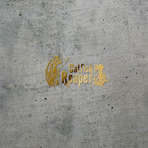 2 Pcs - Decal Stickers of Catfish Reaper Fishing #2 (Metallic Gold) Premium Waterproof Vinyl Decal Stickers for Laptop Phone Accessory Helmet Car Window Mug Tuber Cup Door Wall ANDstic570833GOAA - color: Metallic Gold, size: 8.3'' x 4''
