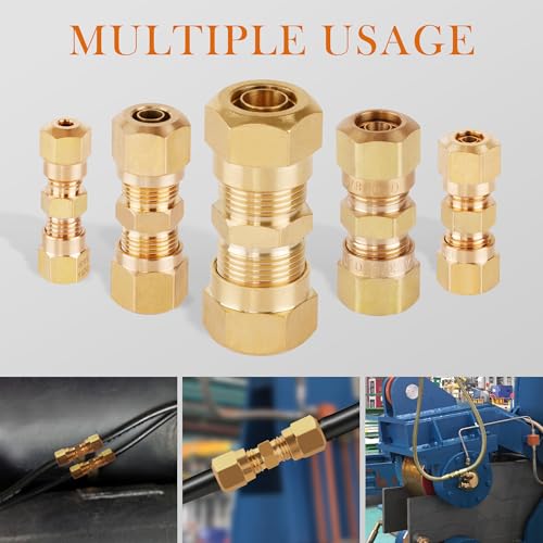 48 PCS DOT Brass Compression Air Brake Nylon Tubing Fittings,1/4" 1/8" 3/8" 1/2" 5/16" OD Straight Union Fitting Assortment Kit, DOT Air Line Fittings for Truck or Industrial Air System - size: 48pcs-1/4"/1/8"/3/8"/1/2"/5/16" Kit, style: DOT Air Brake Lin
