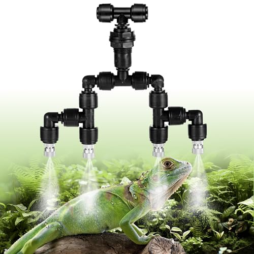 15 Pack 1/4" Four-Head Reptile Mister System Reptile Mister Nozzle Kit,360 Degree Adjustable 1/4 Misting Nozzle Parts Quick Connect Fittings for Aquarium,Vivarium,Plants, Amphibians - size: Four-Head