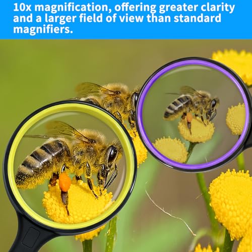 Premium 10X Magnifying Glass with Large 3 Inch (75mm) Lens - Ideal for Kids, Seniors, Close Work, Reading - Loupe Magnifier with Rubber Handle and Hole Design