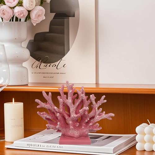 5.8" H Pink Coral Decor - Resin Coral Statue, Nautical Decor for Home, Bedroom, Bathroom, Living Room, Ocean Themed Cabinet Shelf Tabletop Decoration - color: Pink, size: 5.83"H