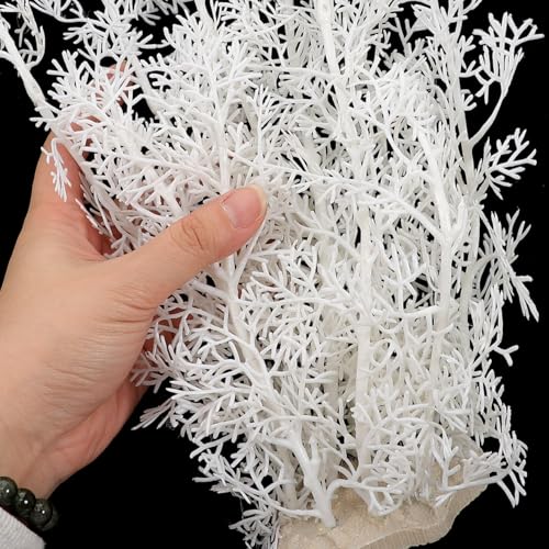 DOITOOL Artificial Fish Tank Plants - 2 PCS Plastic Aquarium Decorations White Fish Tank Accessories Aquarium Decor Plastic Plants - 15.33 inch Tall (White)