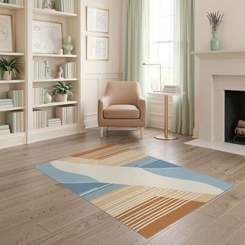 4'x6' Washable Abstract Geometric Accent Rug, Beige Non-Shedding Small Carpet Pet Friendly & Kids Safe Play Mat for Playroom, Bedroom, Reading Nook | Ref:1993950 - color: Beige/Pattern 24, size: 4' x 6' (Rectangular)