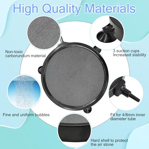 4.2 Inch Aquarium Air Stone Hydroponics Fish Tank Air Stone Disc Aerator Bubble Diffuser with Suction Cups Air Pump Round Dissolved Oxygen Airstone Decoration for Pond Dwc Reservoirs
