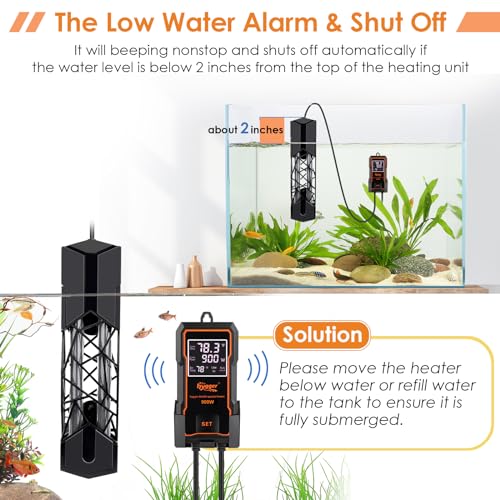 hygger Submersible Aquarium Heater 900W Fish Tank Heater with Temperature Control & Auto Off Protection for 110-250 Gallons Saltwater and Freshwater - size: 900W for 110-250 Gallons