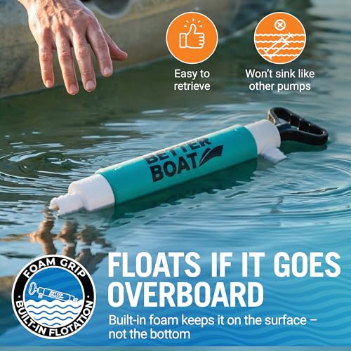 Manual Bilge Pump for Kayak Canoe Dinghy, Handheld Siphon Bailer with 24 Inch Hose, Floats if Dropped Overboard, Portable Hand Pump, Blue - Better Boat - color: Blue