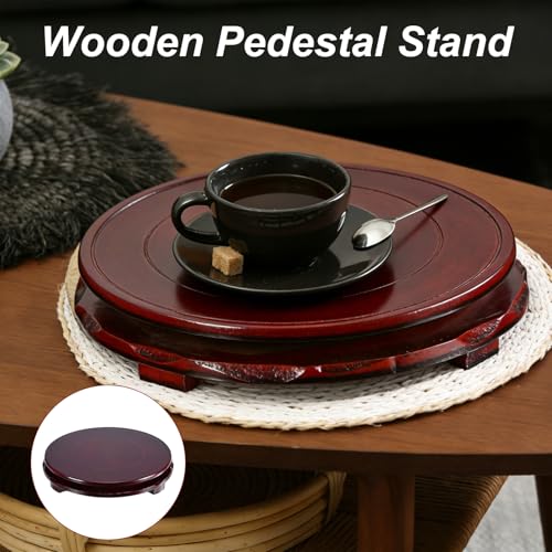 M METERXITY 2 Pack Display Stand, Brown Wooden Stands for Display, Stable Round Base Stand Decor for Fishbowl Planter [Rotation, 9.06'' x 1.57''] - size: 9.06'' Top Diameter