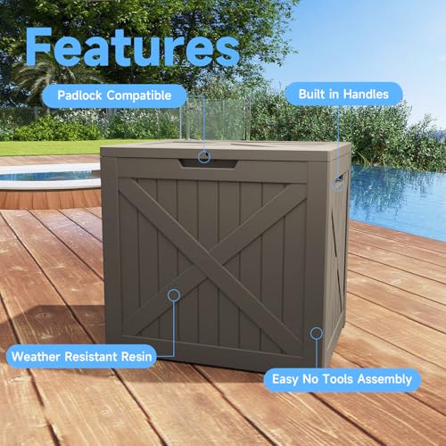 ROJIK 33 Gallon Resin Deck Box, Lockable Waterproof Weatherproof Outdoor Storage Container for Garden Tools, Cushions & Outdoor Accessories(Grey) - color: Grey, size: 33 Gallon
