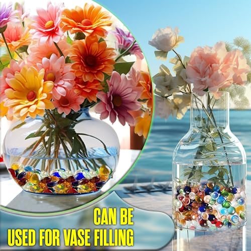 Glass Pebbles Colored Stones, 1LB Flat Marbles – Decorative Glass Gems for Vases, Glass Beads for Vases, Mancala Stones, Table Scatter, Wedding Décor, Aquarium & Home Use, (100pcs, 0.7-0.8'') - color: Mixed Pebbles